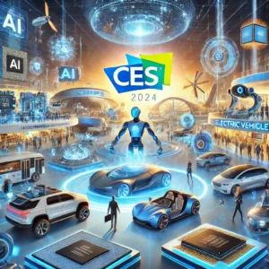 DALLE 2024-06-30 041952 - An illustration of CES 2024 showcasing a wave of AI technology featuring everything from chips to electric vehicles The scene highlights futuristic - innovaTopia