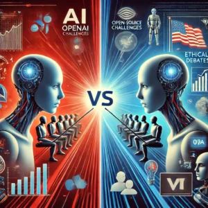 DALLE 2024-09-24 060053 - A dramatic illustration capturing the AI battles of 2024 with OpenAI and Anthropic facing off The scene shows two AI figures representing the compa - innovaTopia