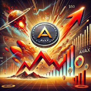 DALLE 2024-10-22 062223 - An illustration showing a sudden surge in Avalanche token prices with the price target in sight A large AVAX token dominates the image with gra - innovaTopia