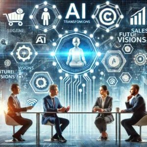 DALLE 2024-06-24 080729 - An image depicting AIs transformative impact on the sales industry with experts discussing future visions and challenges The background features di - innovaTopia
