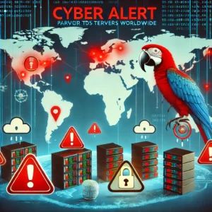 DALLE 2024-06-25 080130 - Cyber alert illustration showing Parrot TDS taking over servers worldwide posing a danger to users A world map with red alert signals server icons - innovaTopia