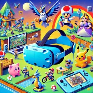 DALLE 2024-06-28 092803 - An illustration of a Nintendo 3DS world brought to life through the Quest VR headset The image features colorful and immersive game environments with - innovaTopia