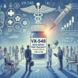 DALLE 2024-07-03 094039 - An illustration depicting the success of the non-opioid pain treatment drug VX-548 in a major clinical trial Highlight elements of pharmaceutical res - innovaTopia