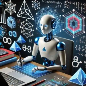 DALLE 2024-07-04 080618 - AI revolution_ AlphaGeometry solves Math Olympiad problems The image shows an AI model solving complex geometry problems mathematical symbols and a - innovaTopia