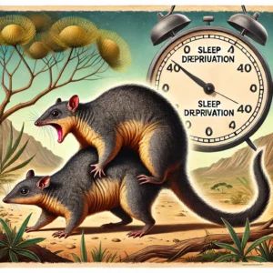 DALLE 2024-07-05 070503 - An illustration of an Antechinus a small marsupial engaged in its intense mating behavior The background shows a natural habitat and a clock indica - innovaTopia
