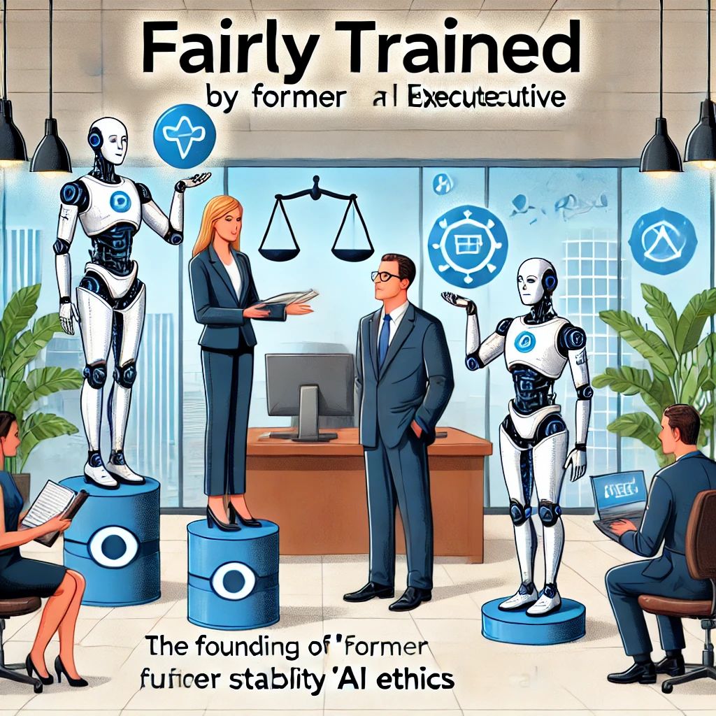 DALLE 2024-07-06 070613 - An illustration of the founding of Fairly Trained by a former Stability AI executive focusing on AI ethics The scene includes AI figures with ethic - innovaTopia