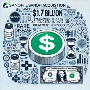 DALLE 2024-07-06 094208 - An image depicting Sanofi announcing a billion acquisition to strengthen its rare disease treatment portfolio Include elements like the Sanofi l - innovaTopia