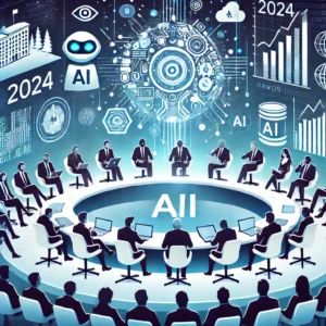 DALLE 2024-07-08 043818 - An illustration of experts debating the future of AI at the 2024 Davos Conference The scene shows a panel of experts discussing the benefits and risk - innovaTopia