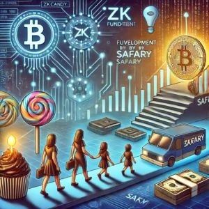 DALLE 2024-07-08 064310 - An illustration of the evolution of blockchain with the development of zkCandy and funding by Safary The scene features digital blockchain elements - innovaTopia
