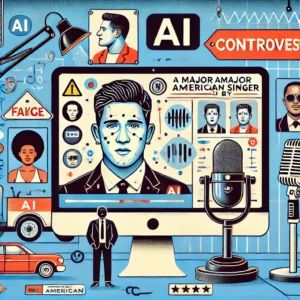 DALLE 2024-07-10 082512 - Illustration showing the controversy over fake images of a major American singer generated by AI Include elements such as a famous singer a computer - innovaTopia