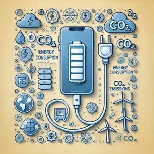 DALLE 2024-07-13 052929 - An illustration showing a smartphone with a charging cable surrounded by symbols representing energy consumption and CO2 emissions The image should - innovaTopia