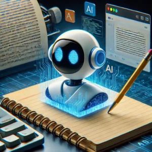 DALLE 2024-07-18 180929 - An innovative scene illustrating Microsofts new Cowriter feature in Notepad part of the AI revolution The background shows the Notepad interface - innovaTopia