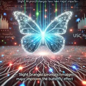 DALLE 2024-09-13 070029 - A scientific and intricate illustration for Slight AI prompt changes have major impactsUSC research reveals the butterfly effect The image shows a - innovaTopia