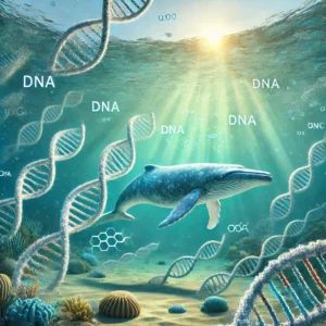 DALLE 2024-09-13 072053 - A marine biology illustration for Whale genetic diversity surprisingly preserved after whaling The image shows a whale swimming in the ocean with - innovaTopia