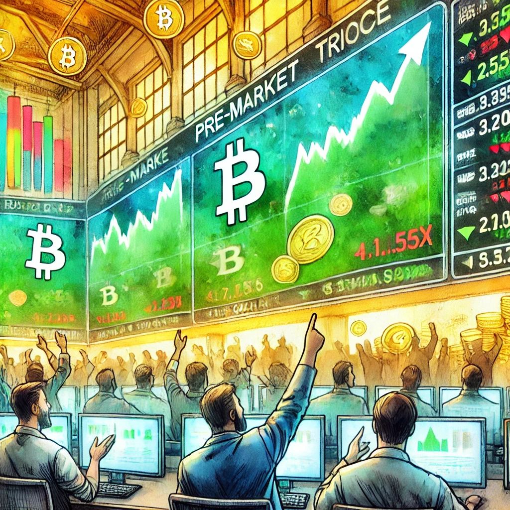 ビットコイン急騰に乗じ、米国上場の暗号通貨関連株がプレマーケットで大幅上昇！