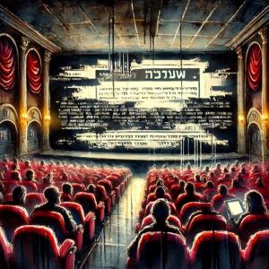 DALLE 2024-09-18 060146 - A dramatic watercolor painting of a movie theater screen in Tel Aviv being hijacked by a political message The screen is cracked and glitching with - innovaTopia