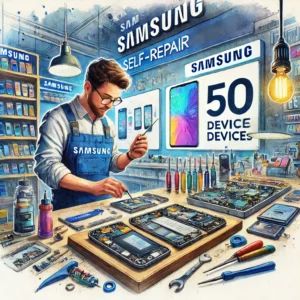 DALLE 2024-09-19 063126 - A vibrant watercolor painting showing Samsungs expanding self-repair program for 50 devices In the foreground a technician works on a Samsung devic - innovaTopia