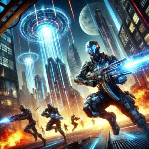 DALLE 2024-10-04 064345 - An intense battle scene from the futuristic game UNDERDOGS featuring high-tech warriors in a dystopian urban battlefield The image captures fast-p - innovaTopia