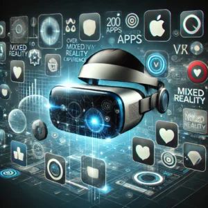 DALLE 2024-10-07 065554 - A sleek and futuristic illustration for an article titled Apples Vision Pro Debuts with Over 200 Apps for Revolutionary Mixed Reality Experience - innovaTopia
