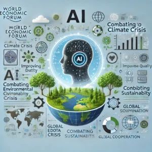 DALLE 2024-10-09 072711 - An image illustrating AIs role in combating climate crisis as highlighted by the World Economic Forum Show a futuristic AI system analyzing environ - innovaTopia