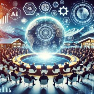 DALLE 2024-10-09 072731 - An image representing the opening of the Davos Summit focusing on geopolitical tensions and the future of AI Show global leaders discussing technolo - innovaTopia