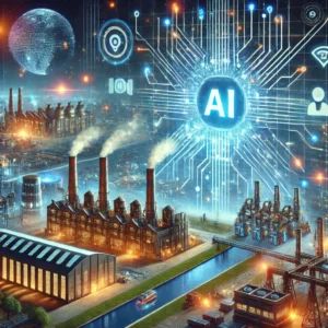 DALLE 2024-10-10 062116 - A futuristic illustration showing the rise of next-generation AI revolutionizing industries through edge computing The image should include futuristi - innovaTopia