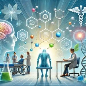 DALLE 2024-10-10 073754 - A hopeful and futuristic illustration showing the development of VX-548 a new pain treatment that blocks acute pain without the risk of opioid addict - innovaTopia