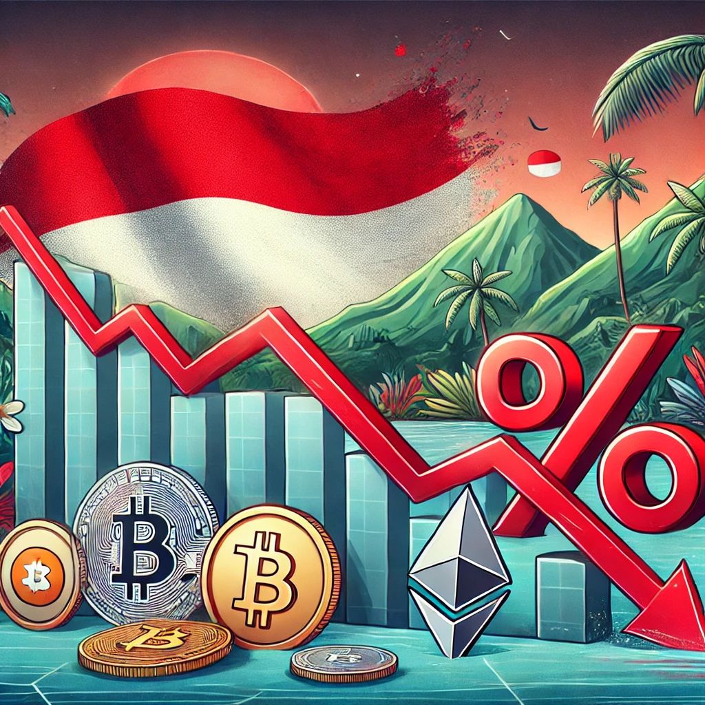 DALLE 2024-10-22 064845 - A digital illustration showing the steep decline in cryptocurrency trading volume in Indonesia due to high taxes The image features a graph plummetin - innovaTopia
