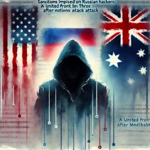 DALLE 2024-10-29 220257 - Create a watercolor illustration as a header for an article titled Sanctions Imposed on Russian Hackers_ A United Front by Three Nations After Mediba - innovaTopia
