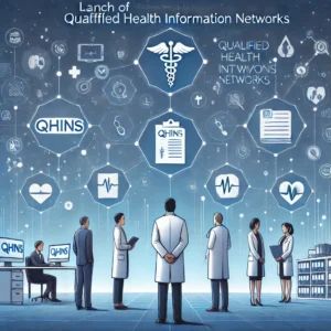 DALLE 2024-10-31 214341 - An illustration showing the launch of QHINs Qualified Health Information Networks to enhance interoperability in medical data sharing The scene inc - innovaTopia
