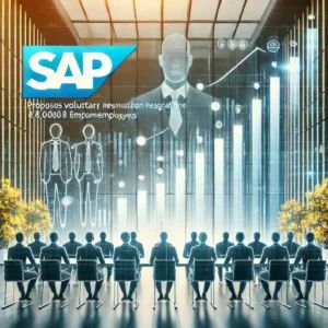 DALLE 2025-01-23 124039 - A structured and professional illustration for a news article titled SAP Restructures_ Proposes Voluntary Resignation to 8000 Employees Stock Price - innovaTopia