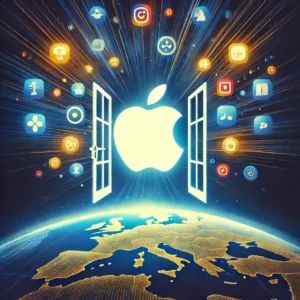 DALLE 2025-01-23 124047 - A sleek and optimistic illustration for a news article titled Apple to Open App Store in Europe_ New Rules Allow Competitors to Enter The image fea - innovaTopia