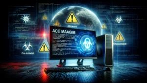 DALLE 2024-04-16 114944 - A digital artwork highlighting cybersecurity issues featuring a desktop PC from the Chinese manufacturer Acemagic The scene includes a desktop compu - innovaTopia