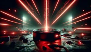 DALLE 2024-04-25 135735 - A wide-format illustration depicting a wireless charger emitting deadly laser beams in a futuristic setting The charger central in the image glows - innovaTopia