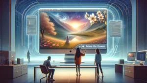 DALLE 2024-04-26 210358 - Wide-format illustration symbolizing the concept of Apples AI tool Keyframer which animates still images through text commands The scene is set i - innovaTopia