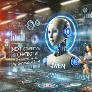 DALLE 2024-06-14 082348 - A futuristic scene showcasing the next-generation chatbot Qwen powered by Generative AI and LLM The background includes a digital interface with th - innovaTopia