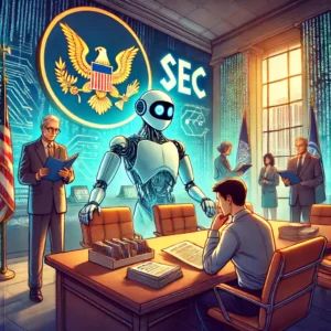 DALLE 2024-06-14 082400 - A scene depicting the SEC investigating OpenAIs investor information errors causing ripples in the AI industry The background shows a formal office - innovaTopia