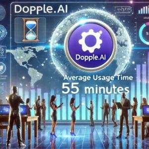 DALLE 2024-06-14 084408 - A scene showing Doppleai surpassing major social platforms with an average usage time of 55 minutes The background features a digital interface with - innovaTopia