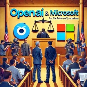 DALLE 2024-06-14 084413 - A scene depicting OpenAI and Microsoft being sued for copyright infringement highlighting the battle for the future of journalism The background sho - innovaTopia