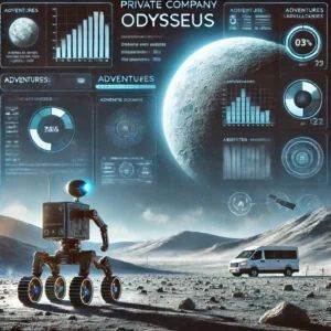 DALLE 2024-06-14 084416 - A scene depicting a private company robot Odysseus landing on the moon showcasing its adventures and challenges The background includes a lunar la - innovaTopia