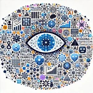 DALLE 2024-06-15 045545 - An illustration of the Samba-1 trillion-parameter AI language model collaborating with over 50 AI models featuring AI symbols and interconnected el - innovaTopia