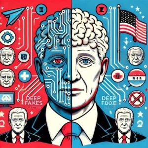 DALLE 2024-06-15 045608 - An illustration of deepfakes influencing elections showcasing the dual nature of AI technology with both positive and negative elements - innovaTopia