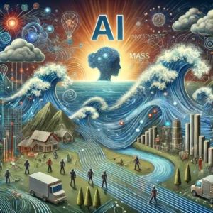 DALLE 2024-06-15 075506 - An image showing the technology industry facing waves of AI investments and mass layoffs depicting a complex and challenging landscape - innovaTopia
