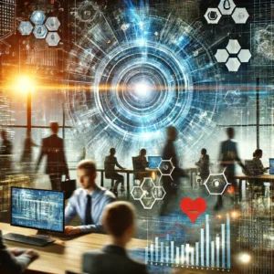 DALLE 2024-06-15 080903 - An image showing a futuristic business environment with real-time machine learning processes and data streams symbolizing business transformation - innovaTopia