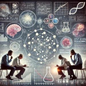 DALLE 2024-06-15 080907 - An image showing researchers at Stanford University analyzing step-by-step reasoning processes with scientific data and diagrams - innovaTopia