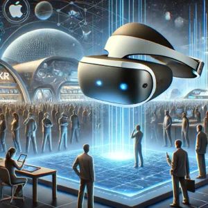 DALLE 2024-06-16 075544 - An illustration of a futuristic XR headset developed by Meta and LG with a sleek design and advanced features The background shows a tech expo in 20 - innovaTopia