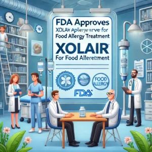 DALLE 2024-06-16 075600 - An illustration of a medical scene where FDA approves Xolair for food allergy treatment The background shows a healthcare setting with doctors and pa - innovaTopia