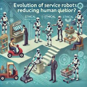 DALLE 2024-06-16 083344 - An illustration of the evolution of service robots reducing human labor while raising ethical questions The scene shows various robots assisting huma - innovaTopia