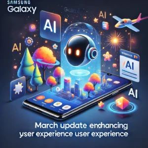 DALLE 2024-06-16 085650 - An illustration of Samsung Galaxys March update enhancing user experience with AI features The scene shows a Samsung Galaxy device with AI elements - innovaTopia