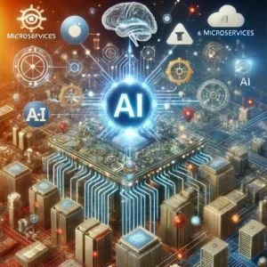 DALLE 2024-06-17 041132 - An illustration depicting the fusion of AI and microservices showing futuristic IT infrastructure with interconnected nodes AI elements and digital - innovaTopia